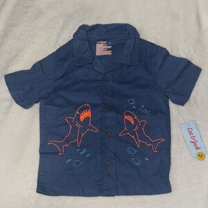 Cat & Jack Navy Shark Button Down Shirt